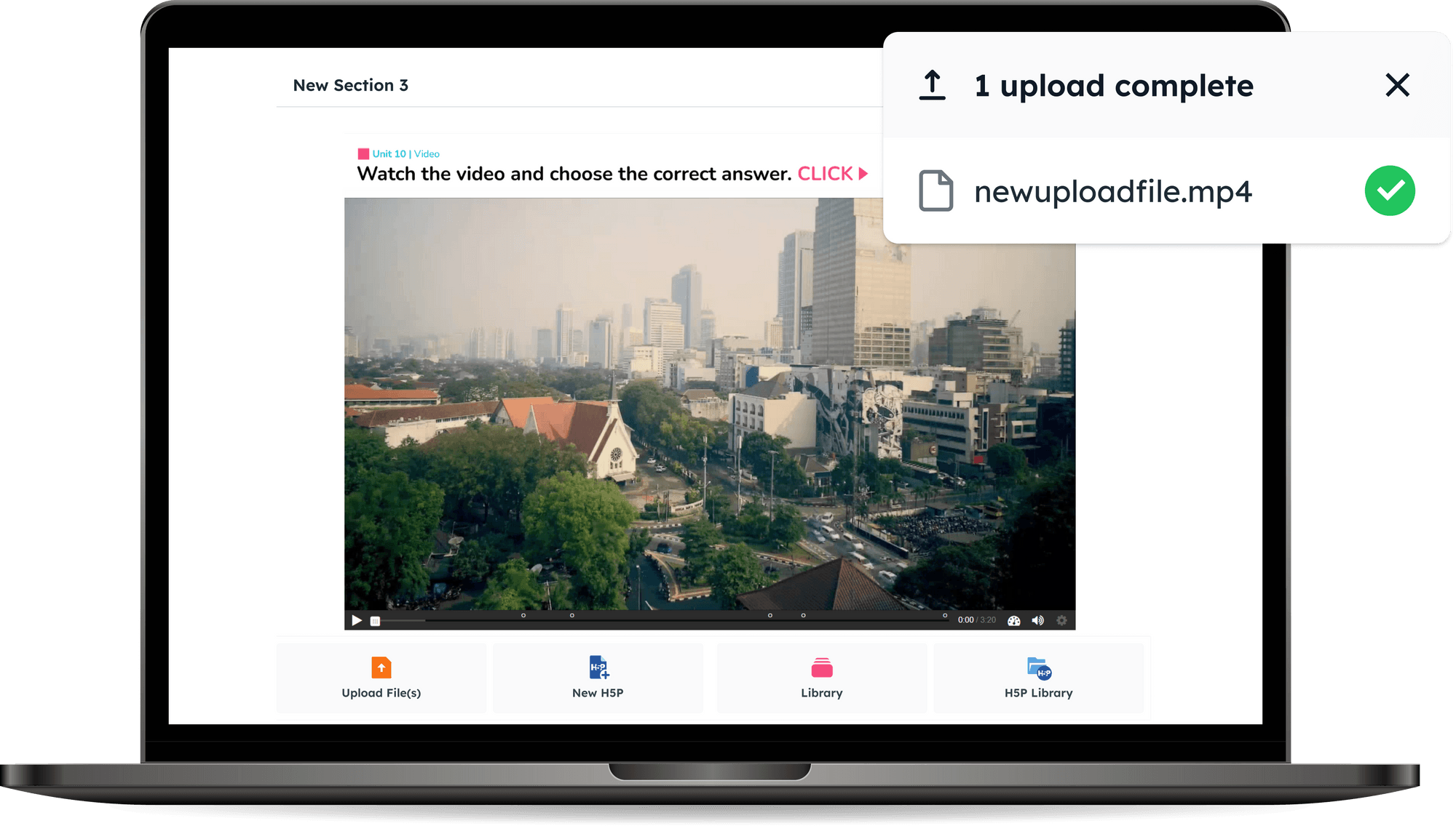Preview of interactive video content in course builder with enhanced uploading capabilities.