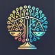 DALL·E 2024-12-25 12.32.45 - A refined and slightly toned-down colorful logo design inspired by the fusion of law and artificial intelligence. The logo features a balanced scale o.webp