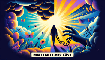 A blog cover image inspired by Matt Haig's 'Reasons to Stay Alive'. The image should capture the essence of Haig's journey through depression and his .png