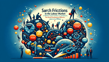 a blog cover image for the theme 'Search Frictions in the Labour Market - DMP model'. The image should capture the essence of the Diamond-Morte.png