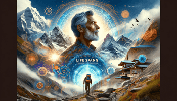  A cinematic blog cover image focusing on the themes of vitality, longevity, and the Himalayan trekking experience. The image portrays an individual (C.png