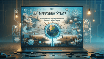 A cinematic blog cover image in a 16_9 aspect ratio, visually depicting the themes of 'The Network State' by Balaji Srinivasan. The image should captu.png