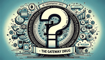 A blog cover image for the text 'Bitcoin - The Gateway Drug'. The image should embody the transformative journey and insights inspired by the B.png
