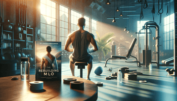 A cinematic blog cover image depicting the theme of overcoming physical challenges and finding strength. The image shows a serene and inspiring gym se.png