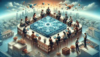  A conceptual digital artwork for a blog cover, embodying the theme of platform cooperativism and the empowerment of gig workers. The image features a .png