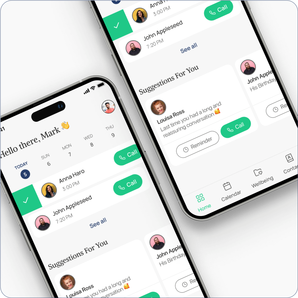 The SoonCall app homepage showing smart suggestions